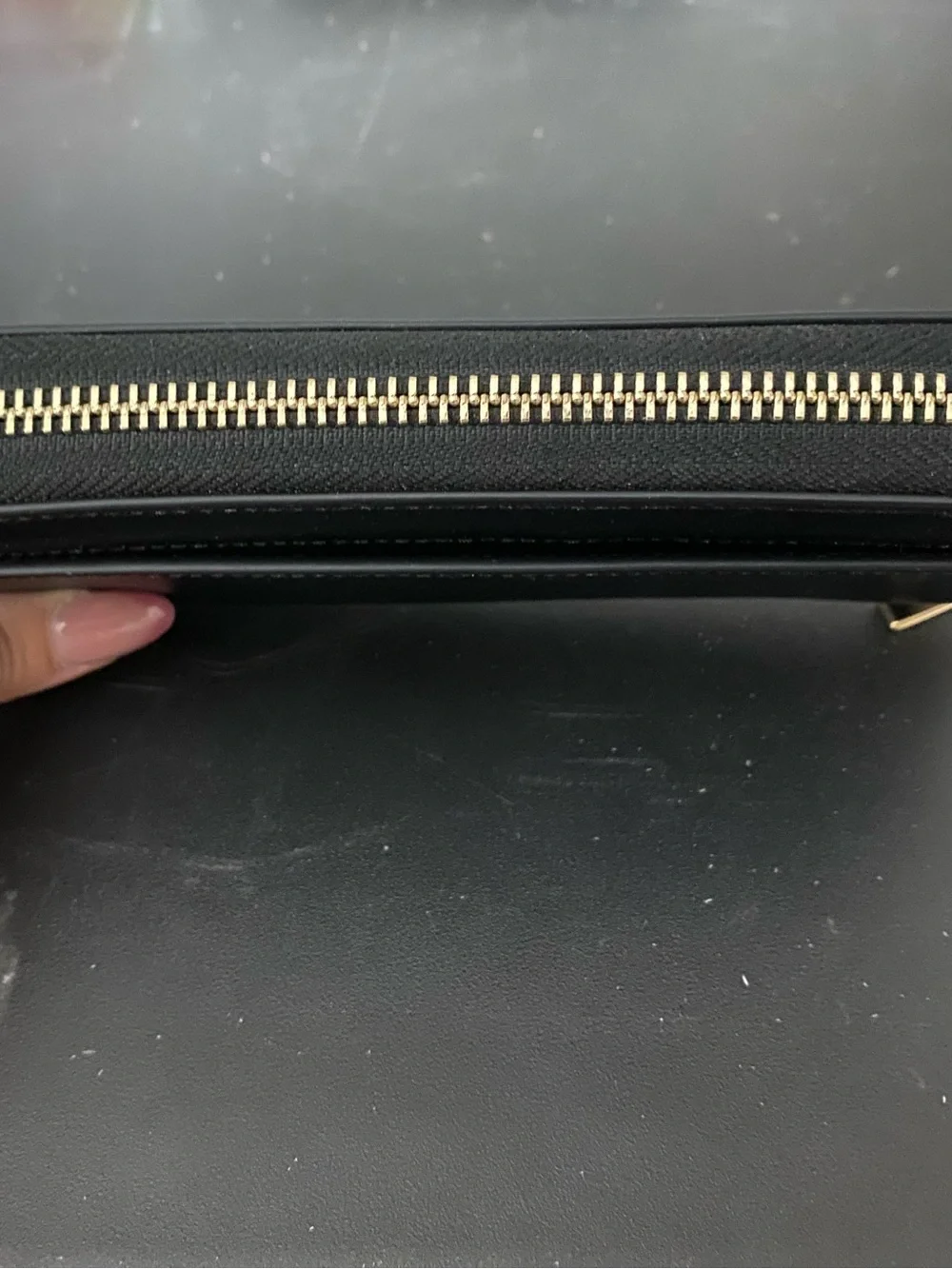 kate spade Black Saffiano Zip-Around Wallet with Gold Logo